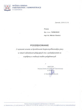 Podziękowanie - WSZiA Zamość